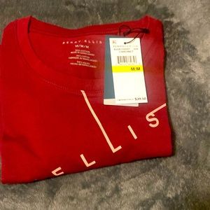 Red collarless shirt